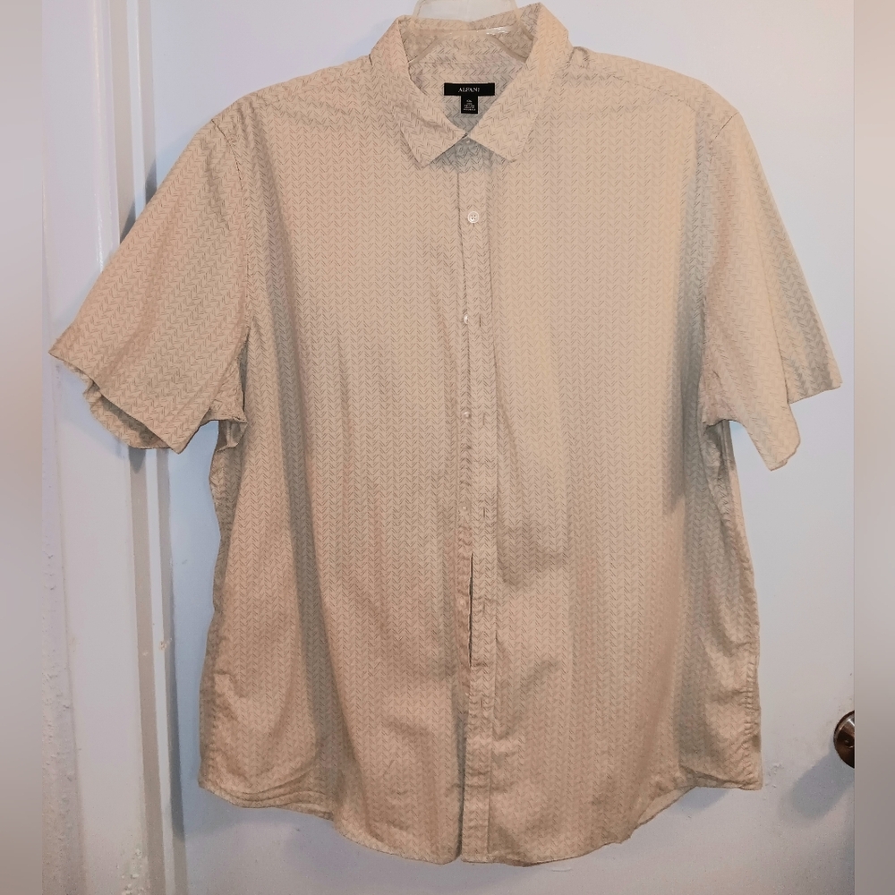 Alfani Men's Cotton Beige Cream Short Sleeve Button Down Shirt